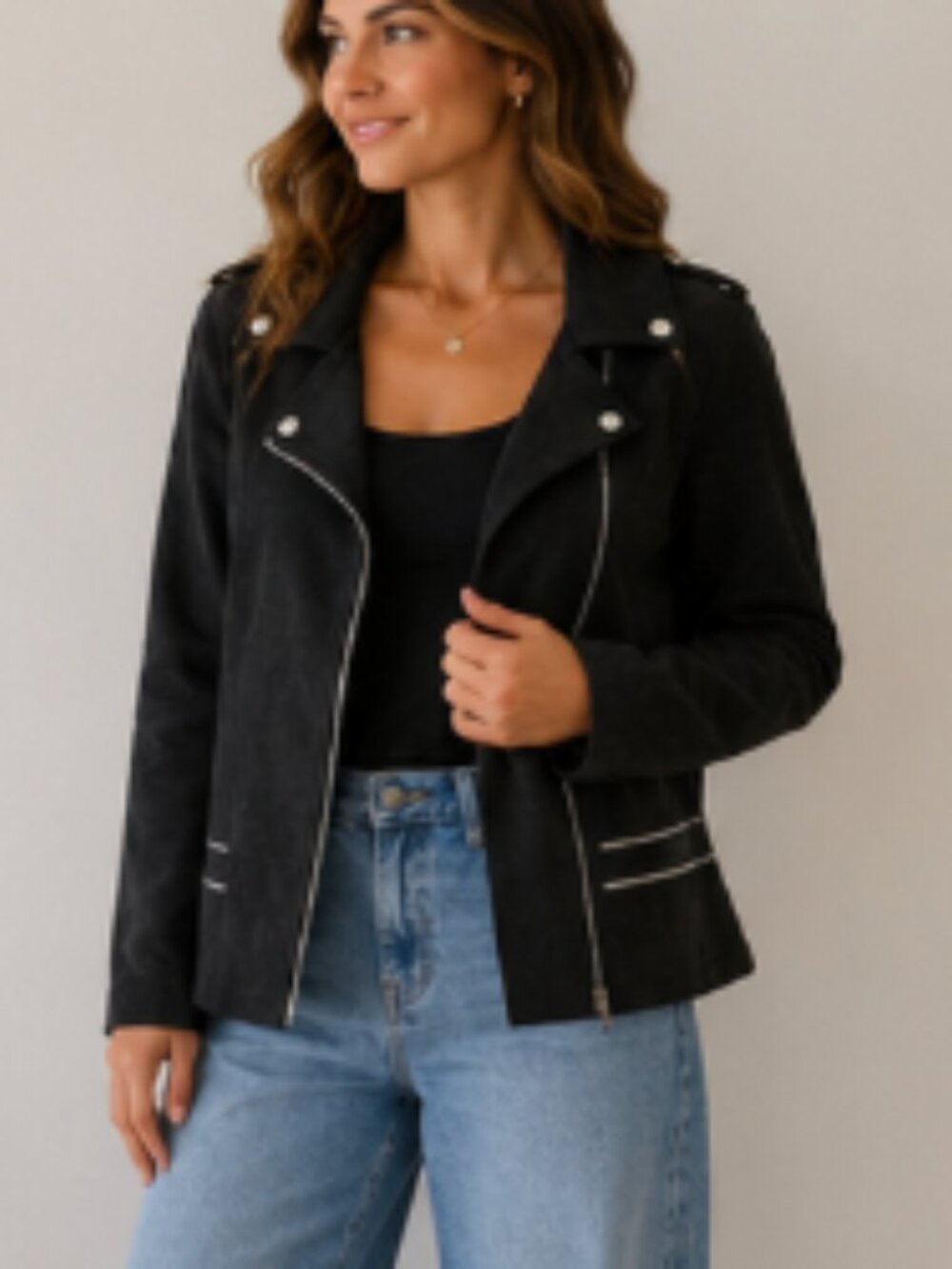 Tricotto Black Faux Suede Moto Jacket – Size XL